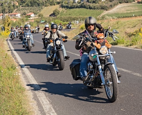 group of bikers riding Harley Davidson